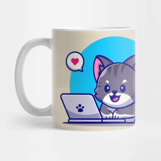 Cute Cat Working On Laptop Cartoon Mug